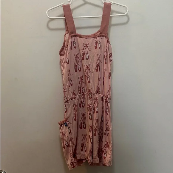 Pink Ruffled Ballet 🩰 Slipper Print Kids One Piece Romper With Pockets Size 5/6